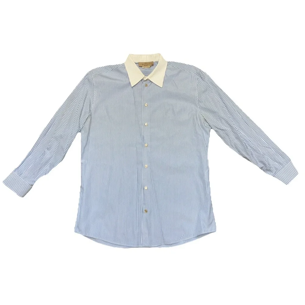 Gucci‎ Shirt Men's 17.5 Blue Striped And Vest 3XL Navy Wool Uniform Slim Fit
